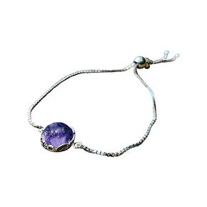Recycled Early 1900's Purple Medicine Bottle Glass and Sterling Silver Botanical Series Adjustable Slider Bracelet