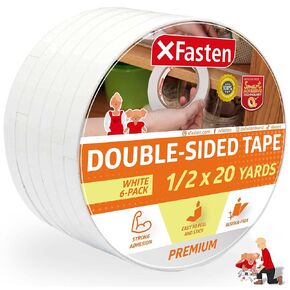 XFasten Double Sided Tape, Removable, 1/2-Inch by 20-Yards, Pack of 6 Ideal as a Gift Wrap Tape, Holding Carpets, and Woodworking