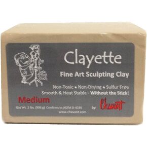 Chavant CLAYETTE Medium - 2 Lbs. Professional Oil Based Sulfur Free Sculpting Clay - Grey