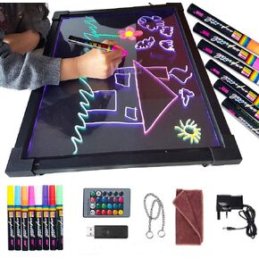 لوحة كتابة رسائل LED مضيئة، لوحة رسم قابلة للمسح للأطفال، لوحة مسح جافة نيون، 8 علامات طباشير سائلة، لوحة تسجيل قائمة DIY، سبورة طباشير لمتجر الترقيات، زفاف منزلي، 16 بوصة × 12 بوصة
