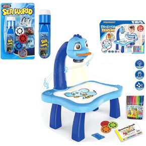 2pcs/Set Drawing Projector for Kids with Flashlight Slide Projector, Projector Drawing Table for Kids Tracing with Light Music Sketcher Desk for Early Art Learning Games Gifts (Blue)