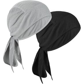 Thinp 2 Pcs Polyester Durags for Men, Doo Rags for Men Sweat Wicking Head Wrap Breathable Dew Do Rags Helmet Liner Skull Cap for Men Running Cycling Motorcycle Outdoor Activities Sweat Hats for Men