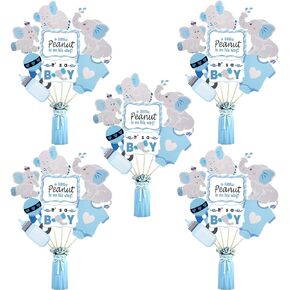 LEBERY 24pcs Blue Elephant Centerpiece Sticks, Baby Boy It's A Boy Table Topper Decorations Blue Little Peanut Cutouts for Blue Elephant Theme Boy Baby Shower Birthday Party Supplies, Double Side