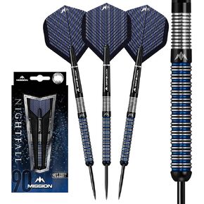 Mission Darts Nightfall | Premium 90% Tungsten Barrel Steel Tip Dart Set with Flights, Mission Griplock Stems and Case, Multiple Weights and Sizes