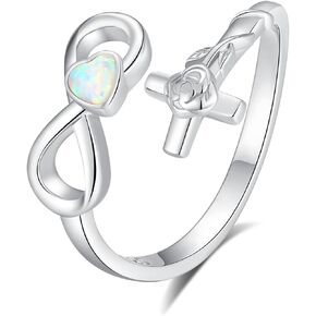 Inspirational Jewelry 925 Sterling Silver Opal Cross Infinity Ring for Women Girl
