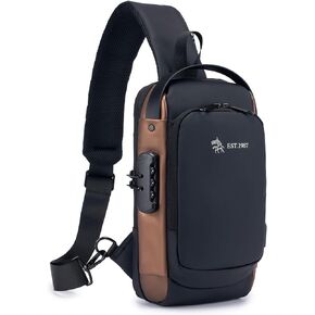 KSIBNW Sling Backpack Anti-theft Crossbody Sling Bag, Chest Bag with USB Charging Port Daypack Multipurpose Crossbody PU Leather Shoulder Bag Travel Hiking Black Daypack Fanny Pack for Women Men