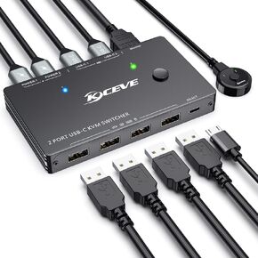 محول USB من النوع C KVM 4K@60 هرتز، محول 2 في 1 من النوع C KVM لجهازي كمبيوتر يشاركان شاشة HDMI وأجهزة USB - توصيل الطاقة 100 وات، نوع C KVM مع كابل USB-C، وكابل HDMI2.0 وجهاز تحكم سلكي in Kuwait