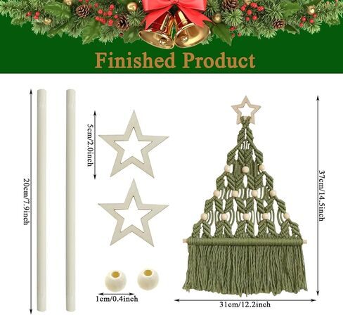 2 قطعة شجرة عيد الميلاد DIY عدة، مكرامية مع الخرز الخشبي بوهو ديكور عيد الميلاد شنقا الحلي لعطلة الجدار شنقا، اصنع بنفسك مجموعة شجرة عيد الميلاد Bohe DIY للمبتدئين in Kuwait