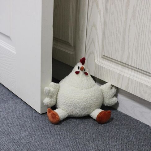 Sanlykate Fabric Decorative Door Stopper, 2.2LB Cute Interior Animal Doorstops, Anti Collision Heavy Duty Door Stoppers for Home, Book Stopper Weighted Floor Wall Protector, Chicken White in Saudi Arabia