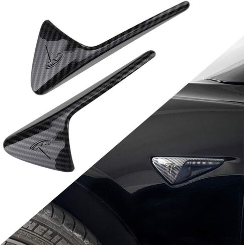 ROCCS Compatible with Tesla Model 3 Model Y Turn Signal Cover ABS Plastic Side Markers Side Camera Mirror Indicator Cover for 2019-2021, Glossy Black Cap, 2PCS in Kuwait