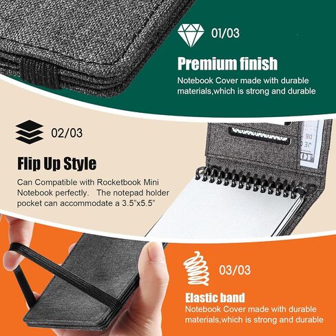 Notebook Cover for Rocketbook Mini Size Compatible with Field Notes Top Spiral Notebook 3.5 x 5.5 Inch - Waterproof Fabric, Multifunctional Organizer with Pen holder, Business Card Holder in Saudi Arabia
