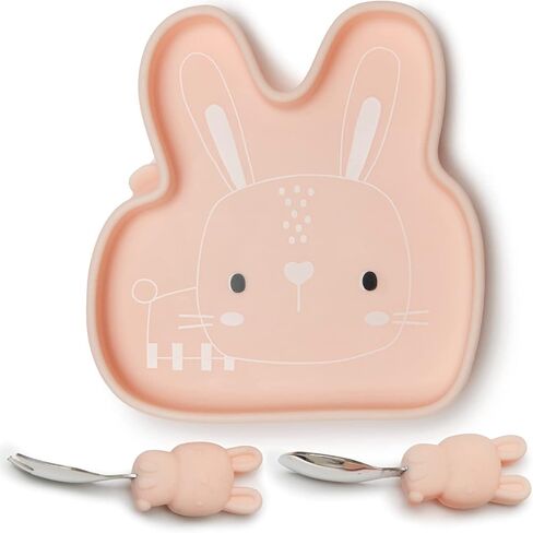 Loulou Lollipop Toddler Silicone Suction Snack Plate, Learning Fork and Spoon Set (Bunny) in Saudi Arabia