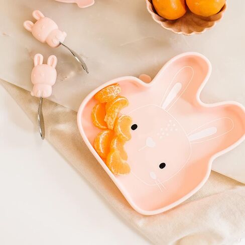 Loulou Lollipop Toddler Silicone Suction Snack Plate, Learning Fork and Spoon Set (Bunny) in Saudi Arabia