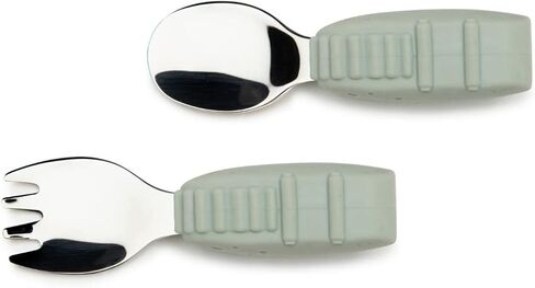 طبق وجبات خفيفة من السيليكون للأطفال الصغار من Loulou Lollipop، مجموعة شوكة وملعقة تعليمية (أرنب) in Kuwait