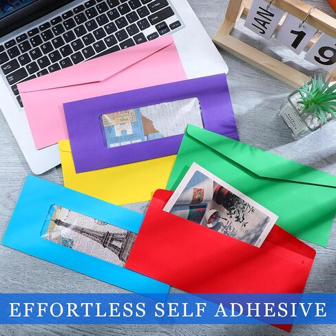 500 Pcs Window Gift Card Envelopes 4 1/8" x 9 1/2" Gift Card Sleeves #10 Colored Envelopes with Clear Window for Gift Cards, Business Cards, Key Cards, and More, 8 Colors in Saudi Arabia