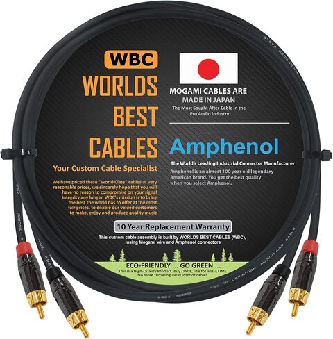 WORLDS BEST CABLES - 5 Foot – High-Definition Audio Interconnect Cable Pair Custom Made Using Mogami 2964 Wire and Amphenol ACPL Black Chrome Body, Gold Plated RCA Connectors in Saudi Arabia