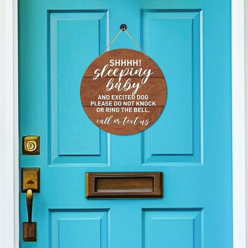 Muktoujaumai Sleeping Baby Sign Front Door Decor, Farmhouse Round Hanging Sign Decor Do Not Disturb or Knock Ring Wall Decorations Wood Sign for Home, Porch, New Mom Gift in Saudi Arabia