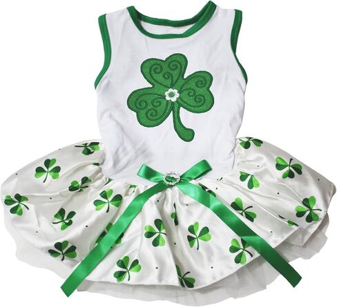 فستان Petitebella Green Clover Puppy Dog (أبيض/برسيم، متوسط) in Kuwait