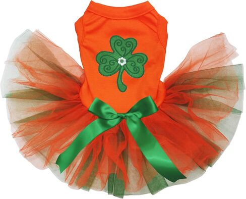 فستان Petitebella Green Clover Puppy Dog (أبيض/برسيم، متوسط) in Kuwait