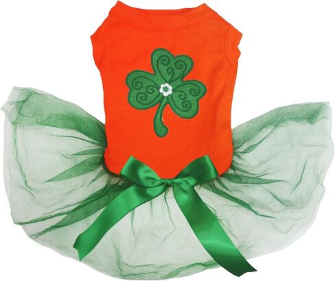 فستان Petitebella Green Clover Puppy Dog (أبيض/برسيم، متوسط) in Kuwait