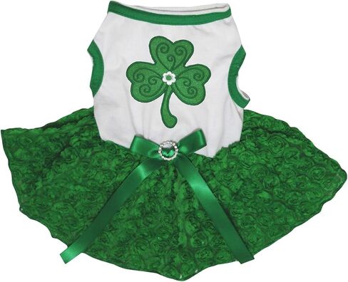 فستان Petitebella Green Clover Puppy Dog (أبيض/برسيم، متوسط) in Kuwait