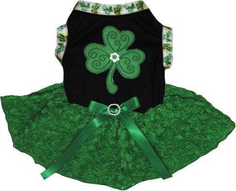 فستان Petitebella Green Clover Puppy Dog (أبيض/برسيم، متوسط) in Kuwait