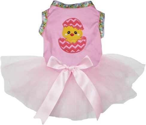 Petitebella Chick Egg Puppy Dog Dress (Blue Dots/Chevron Lace, X-Small) in Saudi Arabia