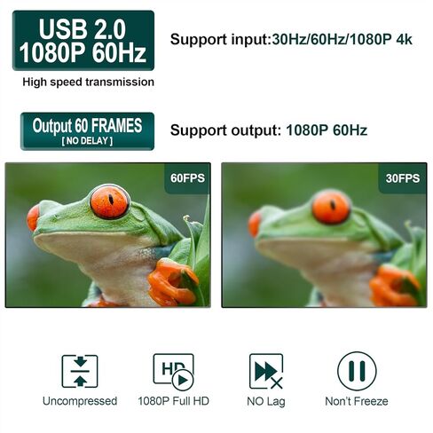 بطاقة التقاط الفيديو، محول التقاط الفيديو الصوتي من HDMI إلى USB 2.0، جهاز التقاط للبث المباشر، والبث، ومؤتمرات الفيديو، والتعليم، والألعاب in Kuwait