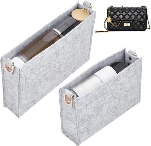 WADORN 2 Sizes Felt Handbag Organizer Insert, Felt Purse Insert Organizer Tote Shaper Toiletry Pouch Insert with D Rings Purse Conversion Multiple Compartments Women Clutch Liner Bag in Bag, Black in Saudi Arabia
