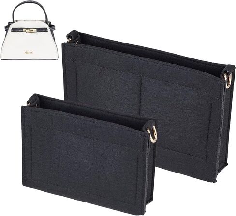 WADORN 2 Sizes Felt Handbag Organizer Insert, Felt Purse Insert Organizer Tote Shaper Toiletry Pouch Insert with D Rings Purse Conversion Multiple Compartments Women Clutch Liner Bag in Bag, Black in Saudi Arabia