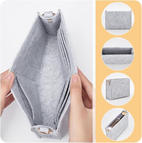 WADORN 2 Sizes Felt Handbag Organizer Insert, Felt Purse Insert Organizer Tote Shaper Toiletry Pouch Insert with D Rings Purse Conversion Multiple Compartments Women Clutch Liner Bag in Bag, Black in Saudi Arabia