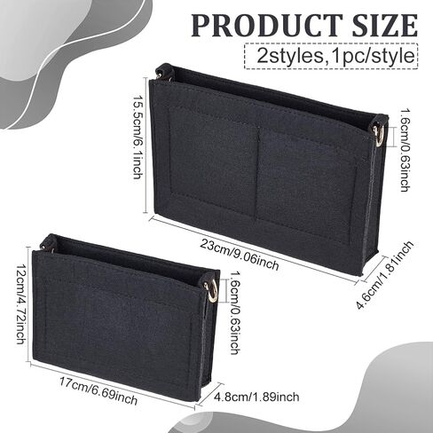 WADORN 2 Sizes Felt Handbag Organizer Insert, Felt Purse Insert Organizer Tote Shaper Toiletry Pouch Insert with D Rings Purse Conversion Multiple Compartments Women Clutch Liner Bag in Bag, Black in Saudi Arabia