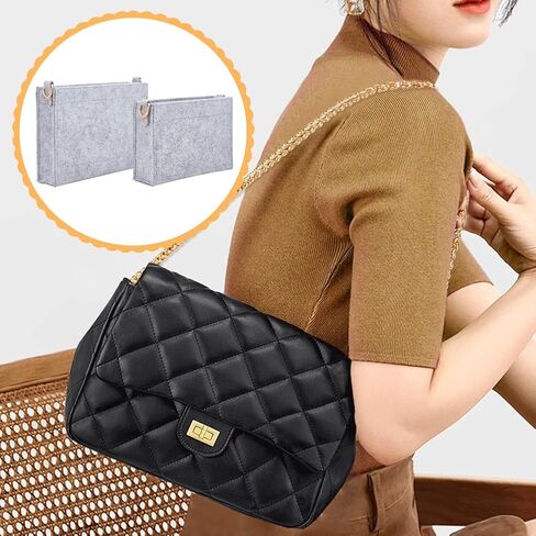 WADORN 2 Sizes Felt Handbag Organizer Insert, Felt Purse Insert Organizer Tote Shaper Toiletry Pouch Insert with D Rings Purse Conversion Multiple Compartments Women Clutch Liner Bag in Bag, Black in Saudi Arabia