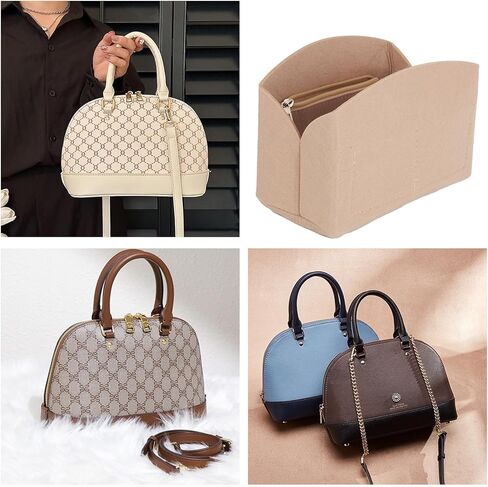 إدراج منظم المحفظة باللون البيج، مقسم على شكل صدفة مع سحاب لحقيبة اليد النسائية، حقيبة داخلية متعددة الأقسام وبطانة داخلية محمولة منظم مرتب لحقيبة اليد in Kuwait