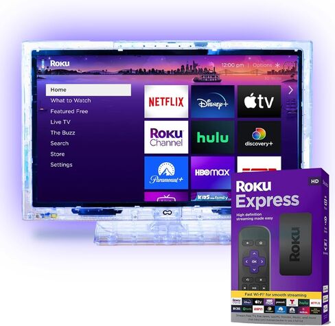 تلفزيون LED نيون مقاس 22 بوصة من Continu.us | ROKU Express HD Stick + هوائي 4K متضمن | تغيير الألوان، تلفزيون HD ريترو، إضاءة خلفية محيطة مدمجة - مثالية لغرفة الأطفال in Kuwait