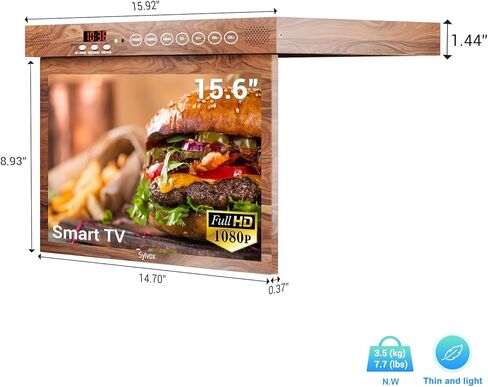 SYLVOX Kitchen TV,15.6 inch Under Cabinet TV, Televison for Kitchen, Smart TV Built-in APP Store, Support WiFi Bluetooth, 1080P Small TV for RV Camper, Bedroom, Boat in Kuwait