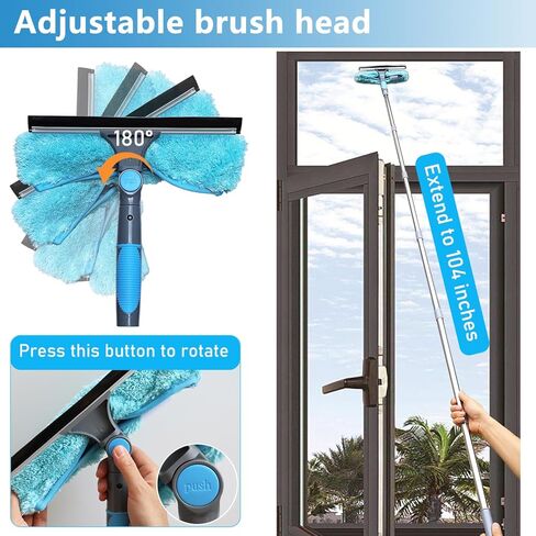 مجموعة منفضة 6 في 1، ممسحة نافذة مع منظف، يصل ارتفاعها إلى 15 قدمًا عند حملها، فرشاة شبكة العنكبوت منفضة السقف عالية لتنظيف النوافذ العالية، مروحة السقف، السقف الداخلي، الجدران، السقف in Kuwait