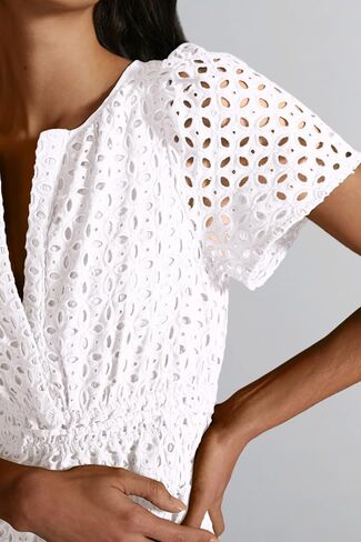 PRETTYGARDEN Womens 2024 Summer Short Dress V Neck Short Sleeve A Line Hollow Out Lace Ruffle Cute Casual Beach Party Dresses in Saudi Arabia