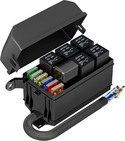 Jekruiet 12V صندوق ترحيل الصمامات للسيارات مع 6 طرق تتابع 12 AWG سلكي مسبقًا مقاوم للماء مجموعة كتلة صندوق الصمامات، ATC/ATO بليد فيوز لشاحنة القوارب البحرية للسيارة الأوتوماتيكية in Kuwait