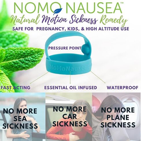 عصابات NoMo Nausea Seasick للرحلة البحرية 4 عبوات لتخفيف آثار الكحول | سوار العلاج العطري بالنعناع المقاوم للماء وأشرطة دوار الحركة | شريط بحري مضاد للغثيان في الثلاثينيات | متوسطة إلى كبيرة | الأسود والأزرق in Saudi Arabia