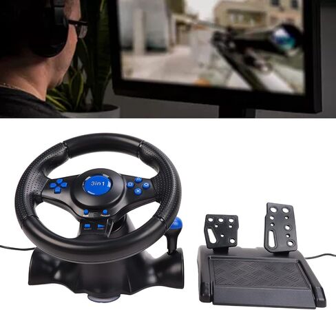 Focket PC Gaming Steering Wheel and Floor Pedals, Shifters, 180° Rotation PC Gaming Racing Wheel, Responsive PC Steering Wheel USB Race Steering Wheel for PS3, for PS2 in Saudi Arabia