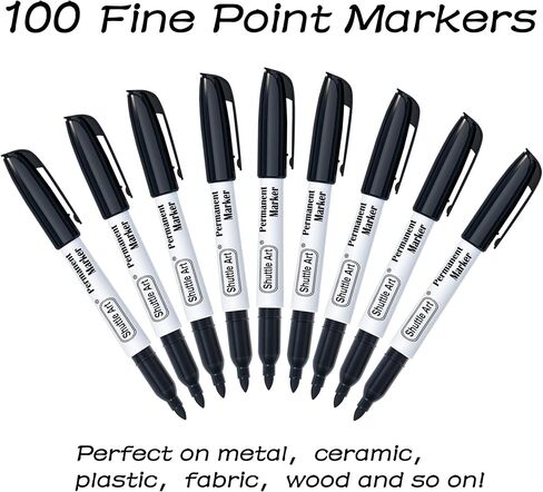 Shuttle Art Permanent Markers, 100 Pack Black Permanent Marker set,Fine Point, Works on Plastic,Wood,Stone,Metal and Glass for Doodling, Marking in Saudi Arabia