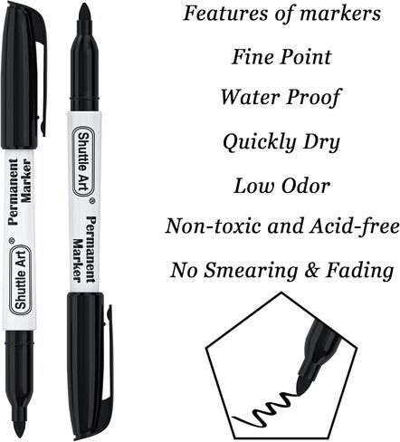 Shuttle Art Permanent Markers, 100 Pack Black Permanent Marker set,Fine Point, Works on Plastic,Wood,Stone,Metal and Glass for Doodling, Marking in Saudi Arabia
