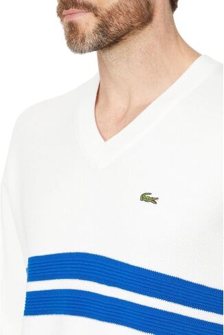 Lacoste Men's Long Sleeve Relaxed Fit V Neck Sweater W/Stripes in Saudi Arabia