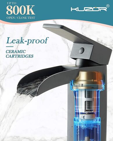 Bathroom Faucets Single Hole Black Matte, Waterfall Matt Black Bathroom Sink Faucet One Hole with Metal Pop Up Drain, Solid Brass Square Faucet for Bathroom Vanity in Saudi Arabia