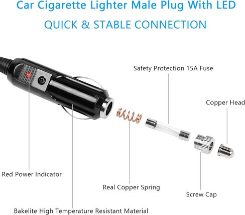 PNGKNYOCN 12V Car Cigarette Lighter Power Cable，14AWG 45A Connector to Cigarette Lighter Plug Extension Cable with Internal 15A Fuse（1.5M/4.9FT in Saudi Arabia