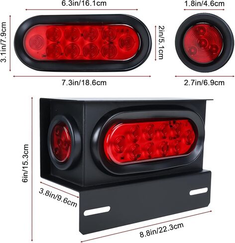 Geeyae 2 حزمة من صناديق إضاءة المقطورة الفولاذية، ضوء خلفي بيضاوي 6 بوصة ومصابيح جانبية مستديرة حمراء 2 بوصة مع تركيب لوحة الترخيص in Kuwait