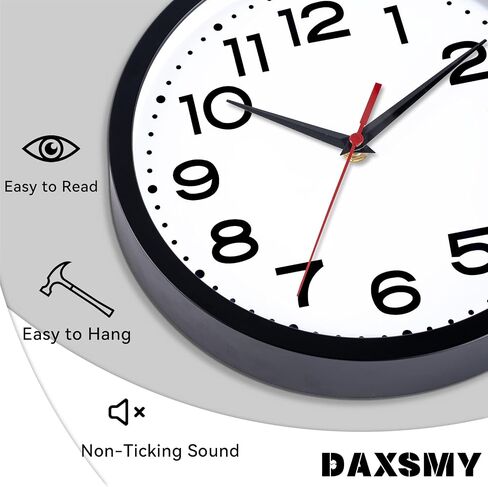 DAXSMY Wall Clock 14 Inch Large Silent Non-Ticking Modern Clock Battery Operated Classic Simple Minimalist Analog Decorative for Kitchen, Living Room,Office, Bedroom, Bathroom (Black) in Saudi Arabia