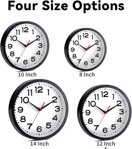 DAXSMY Wall Clock 14 Inch Large Silent Non-Ticking Modern Clock Battery Operated Classic Simple Minimalist Analog Decorative for Kitchen, Living Room,Office, Bedroom, Bathroom (Black) in Saudi Arabia