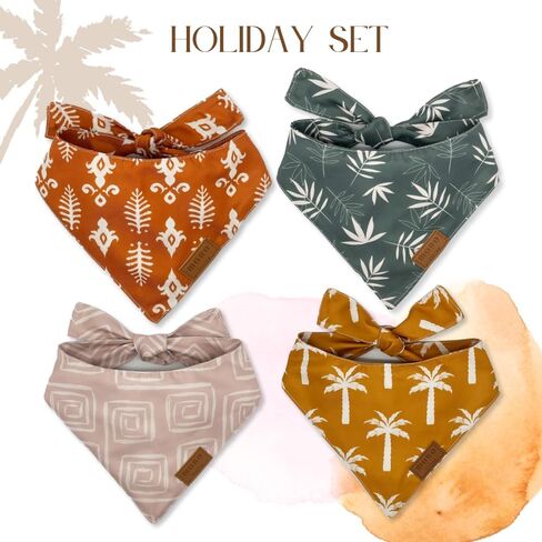 Dog Bandanas 4 Pack, Holiday Set, Large, Premium Durable Soft Fabric, Dual Layer, Girl Boy Summer Cute Puppy Cat Pet Scarf, Unique Shape, Adjustable Fit, Christmas Thanksgiving Birthday in Saudi Arabia